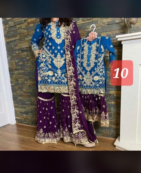 3 Pcs Chiffon Gharara Mother & Daughter Dresses - Image 10