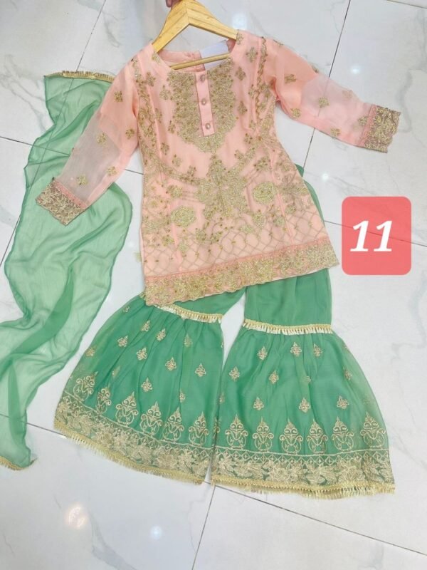 3 Pcs Chiffon Gharara Mother & Daughter Dresses - Image 13