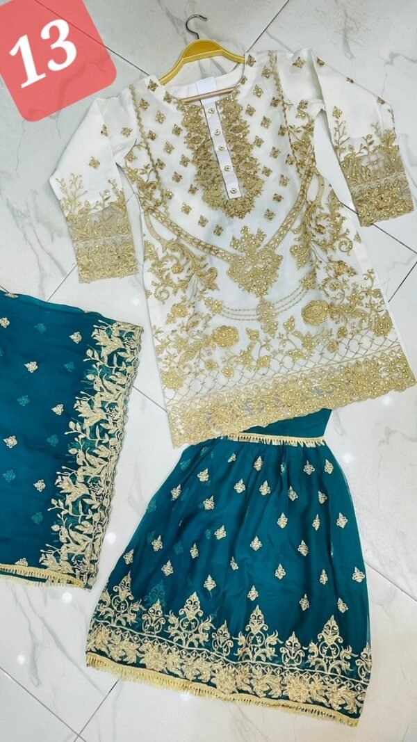 3 Pcs Chiffon Gharara Mother & Daughter Dresses - Image 15