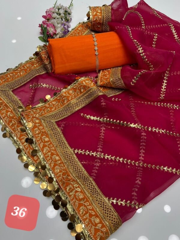 3PC Stitched Raw Silk Suit With Organza Embroidery Dupatta. - Image 36