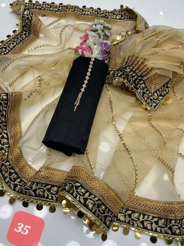 3PC Stitched Raw Silk Suit With Organza Embroidery Dupatta. - Image 35