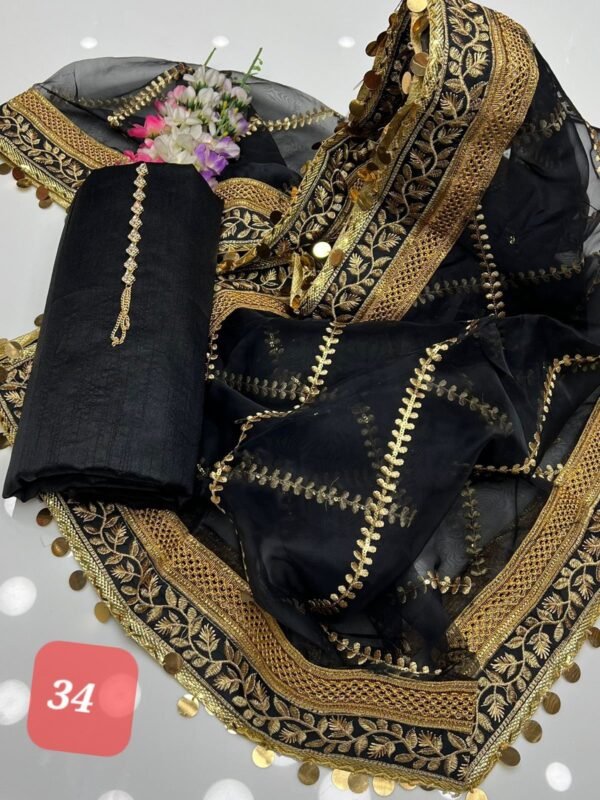 3PC Stitched Raw Silk Suit With Organza Embroidery Dupatta. - Image 34