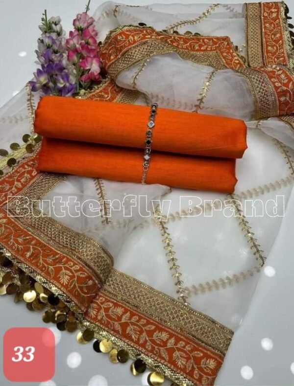 3PC Stitched Raw Silk Suit With Organza Embroidery Dupatta. - Image 33