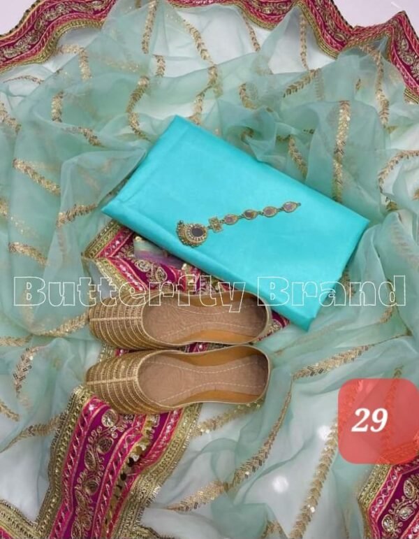 3PC Stitched Raw Silk Suit With Organza Embroidery Dupatta. - Image 29