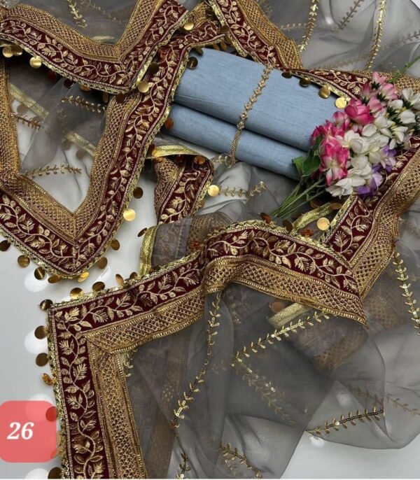 3PC Stitched Raw Silk Suit With Organza Embroidery Dupatta. - Image 26