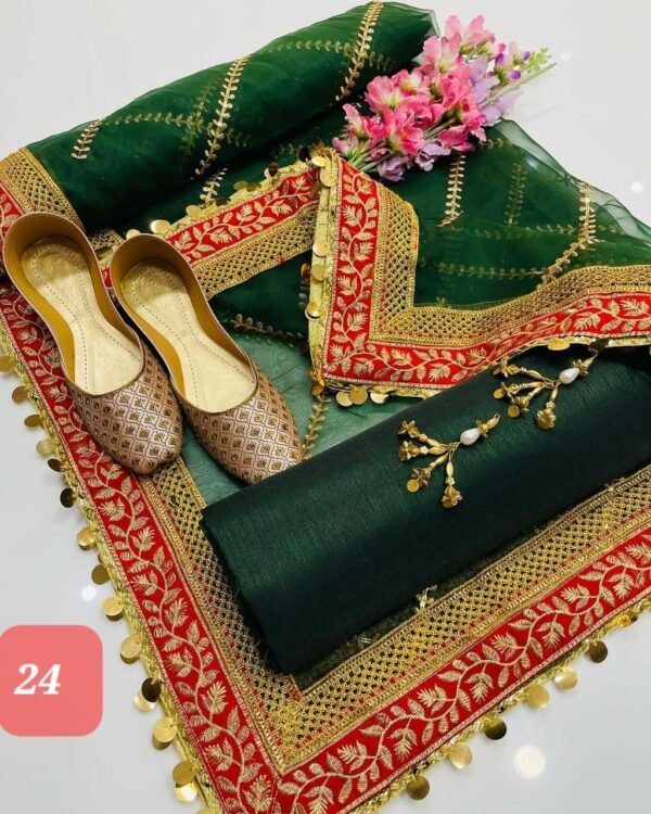 3PC Stitched Raw Silk Suit With Organza Embroidery Dupatta. - Image 24
