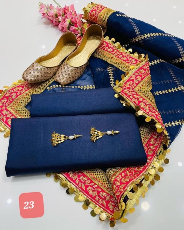 3PC Stitched Raw Silk Suit With Organza Embroidery Dupatta. - Image 23