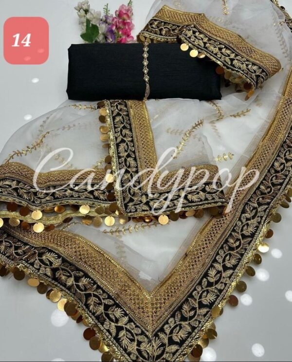 3PC Stitched Raw Silk Suit With Organza Embroidery Dupatta. - Image 14