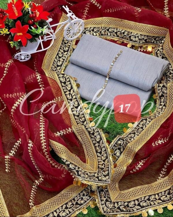 3PC Stitched Raw Silk Suit With Organza Embroidery Dupatta. - Image 17