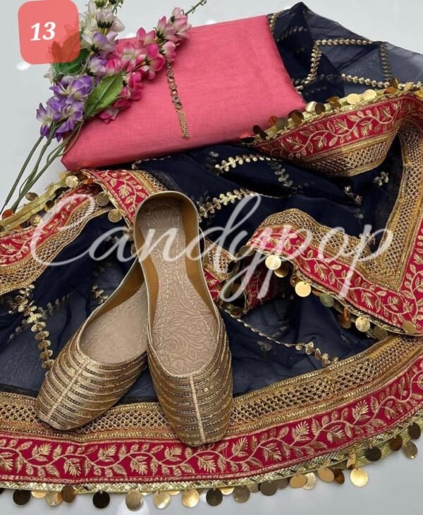 3PC Stitched Raw Silk Suit With Organza Embroidery Dupatta. - Image 13