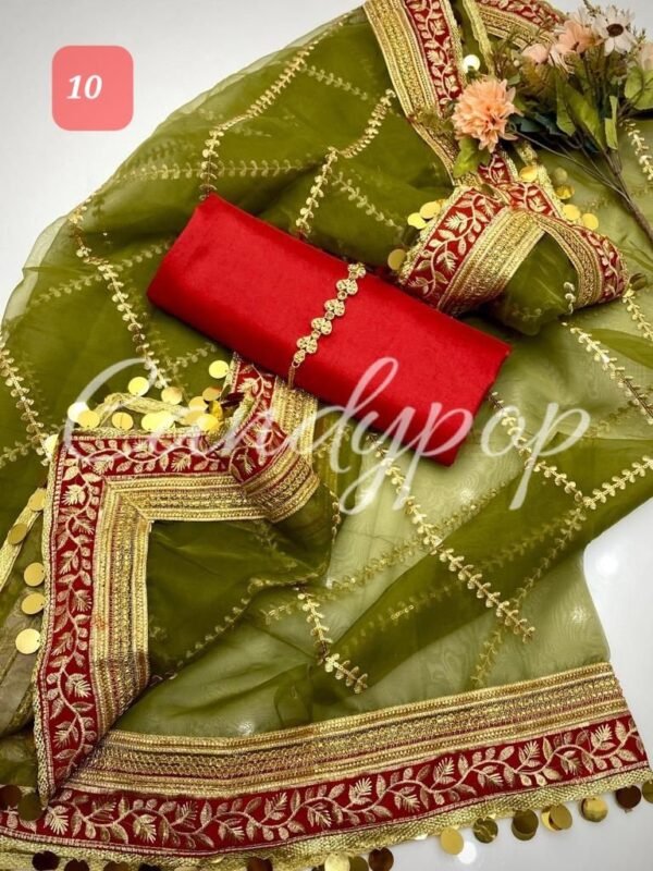 3PC Stitched Raw Silk Suit With Organza Embroidery Dupatta. - Image 10