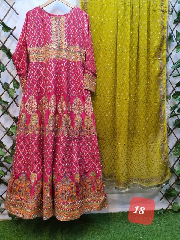 2PC Stitched Screen Print Hand Work Maxi With Chiffon Dupatta - Image 18