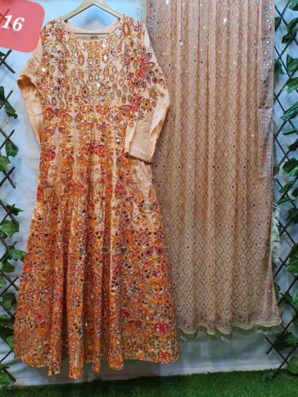 2PC Stitched Screen Print Hand Work Maxi With Chiffon Dupatta - Image 16