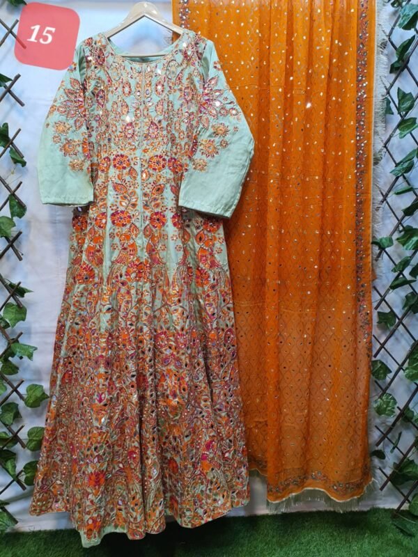 2PC Stitched Screen Print Hand Work Maxi With Chiffon Dupatta - Image 15