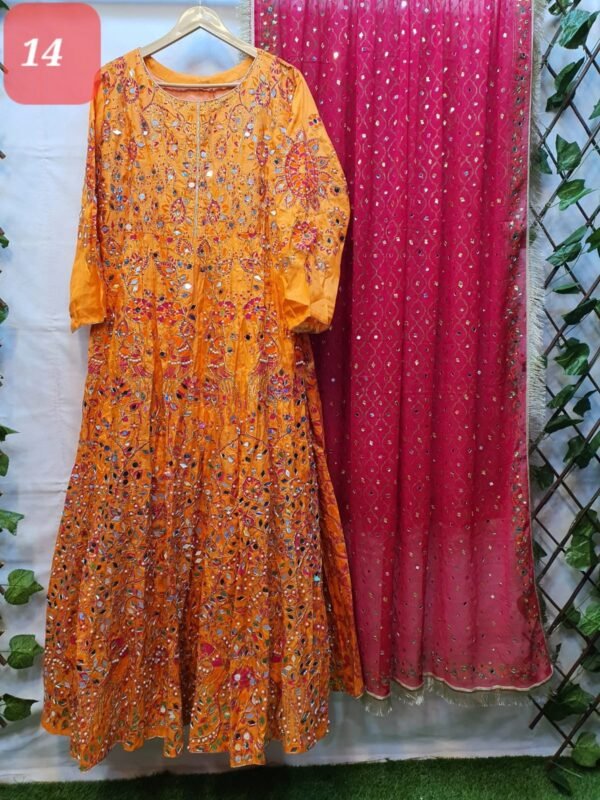 2PC Stitched Screen Print Hand Work Maxi With Chiffon Dupatta - Image 14