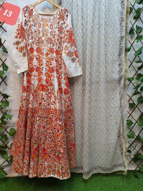 2PC Stitched Screen Print Hand Work Maxi With Chiffon Dupatta - Image 13