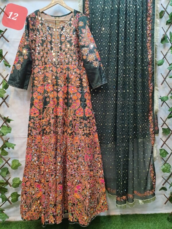 2PC Stitched Screen Print Hand Work Maxi With Chiffon Dupatta - Image 12