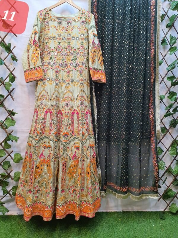 2PC Stitched Screen Print Hand Work Maxi With Chiffon Dupatta - Image 11