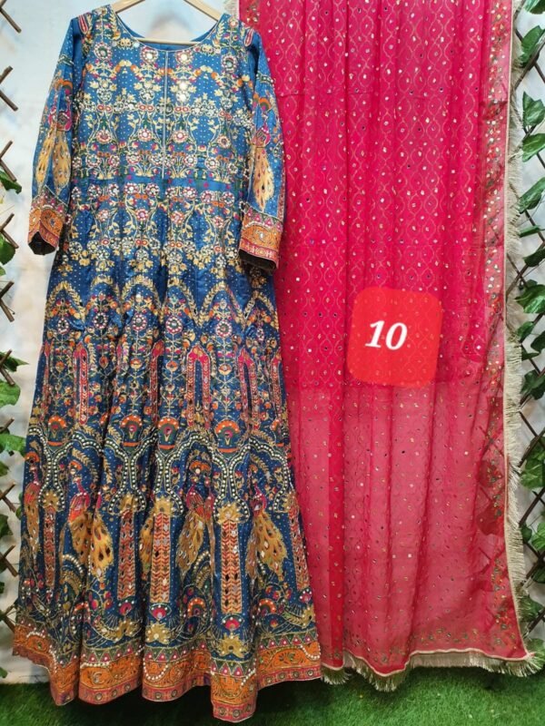 2PC Stitched Screen Print Hand Work Maxi With Chiffon Dupatta - Image 10