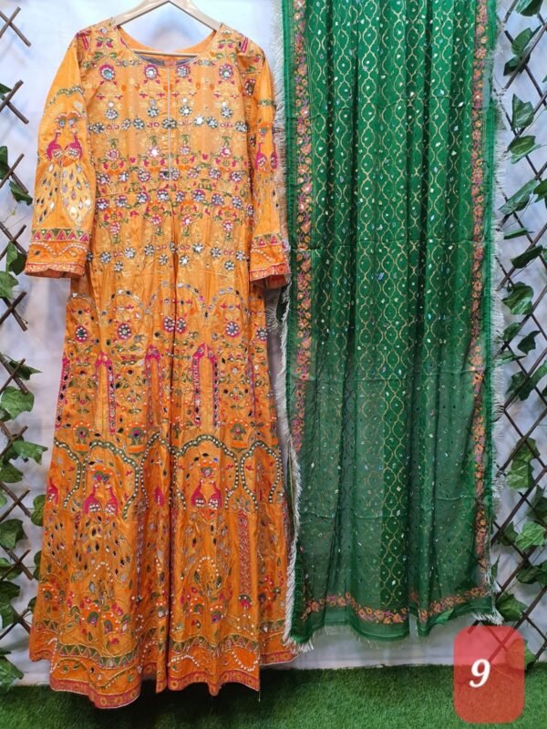 2PC Stitched Screen Print Hand Work Maxi With Chiffon Dupatta - Image 9