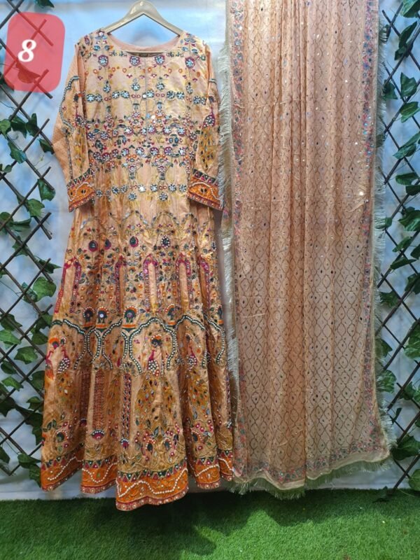 2PC Stitched Screen Print Hand Work Maxi With Chiffon Dupatta - Image 8