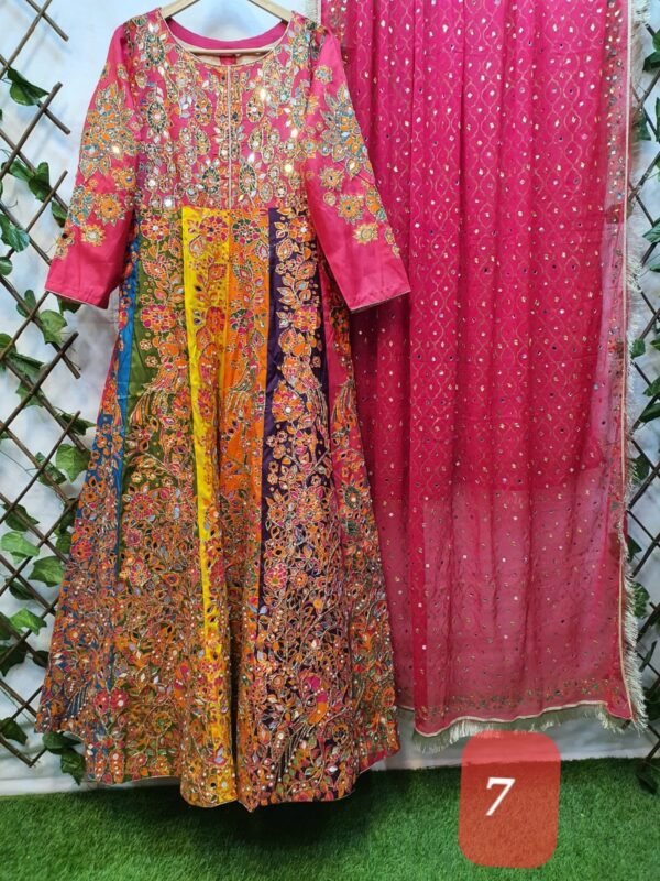 2PC Stitched Screen Print Hand Work Maxi With Chiffon Dupatta - Image 7