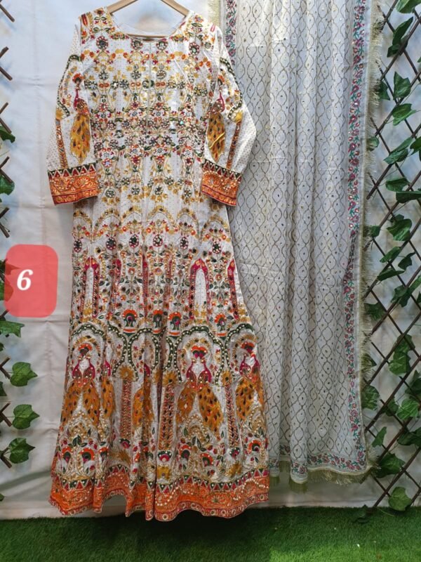 2PC Stitched Screen Print Hand Work Maxi With Chiffon Dupatta - Image 6