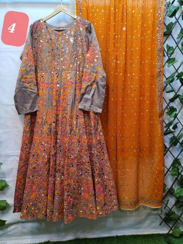 2PC Stitched Screen Print Hand Work Maxi With Chiffon Dupatta - Image 4