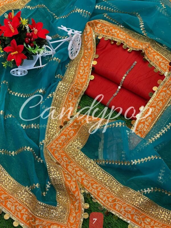 3PC Stitched Raw Silk Suit With Organza Embroidery Dupatta. - Image 7