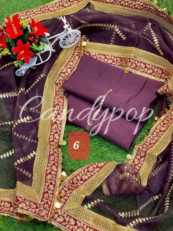 3PC Stitched Raw Silk Suit With Organza Embroidery Dupatta. - Image 6