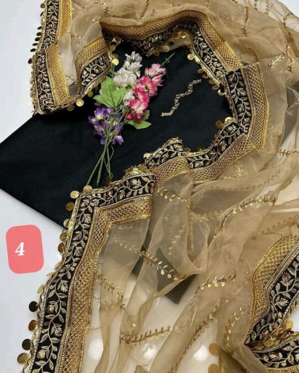 3PC Stitched Raw Silk Suit With Organza Embroidery Dupatta. - Image 4