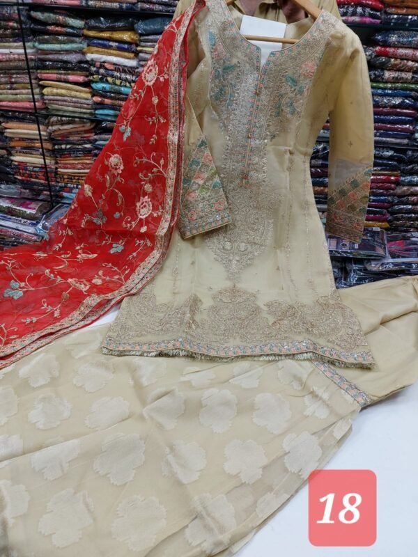 3PC Stitched Handwork Shirt with Gharara - Image 20
