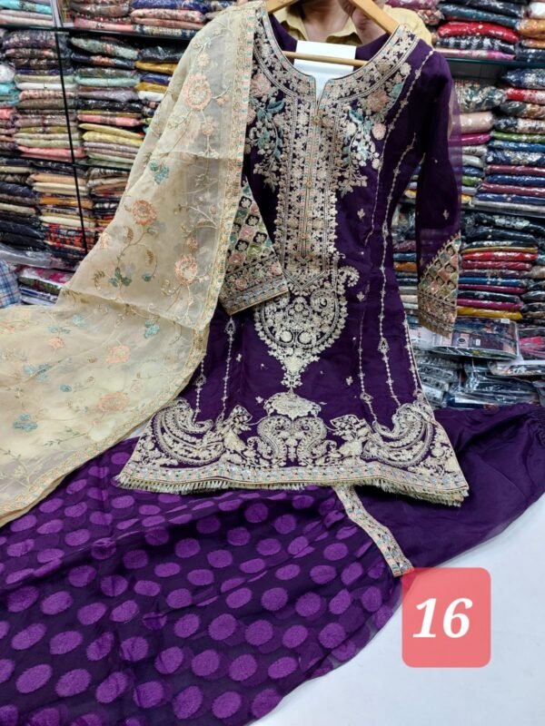 3PC Stitched Handwork Shirt with Gharara - Image 18