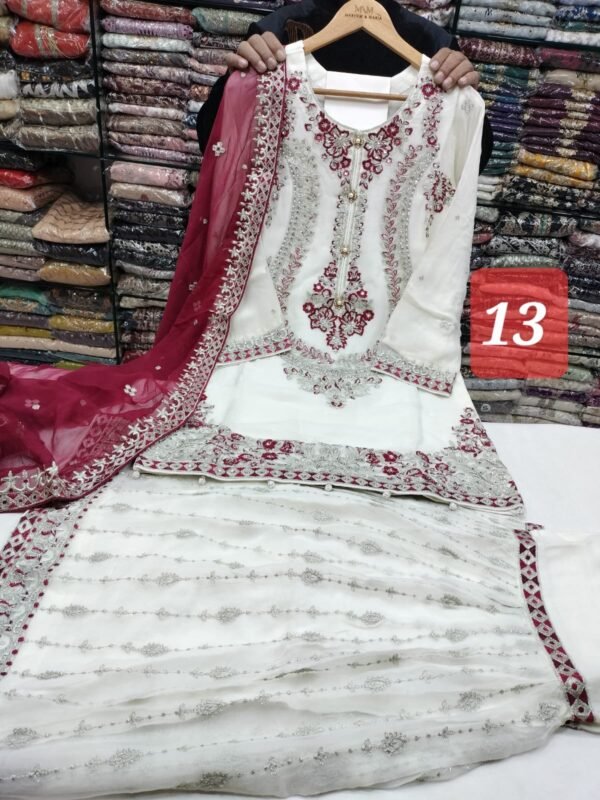 3PC Stitched Handwork Shirt with Gharara - Image 14