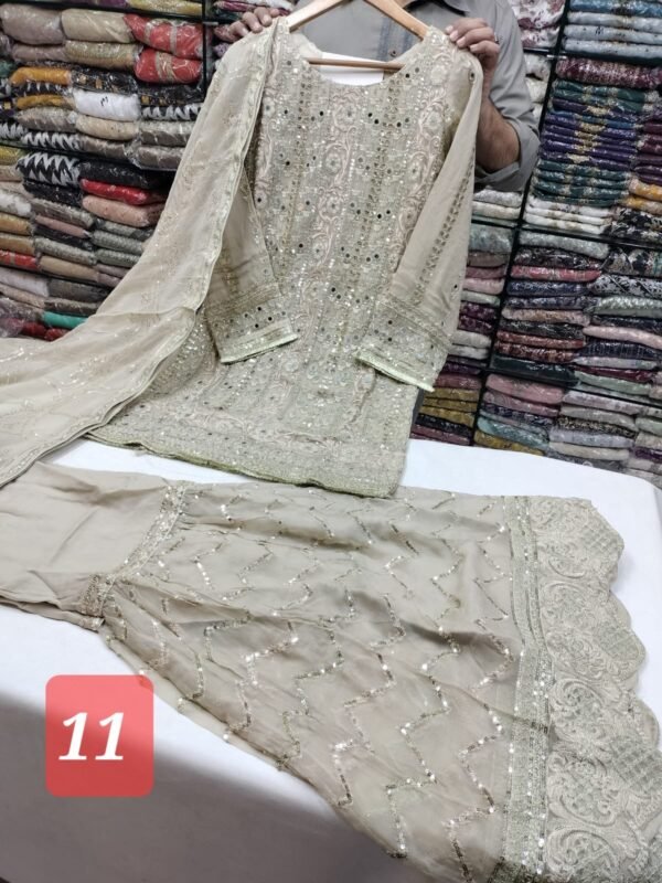3PC Stitched Handwork Shirt with Gharara - Image 11
