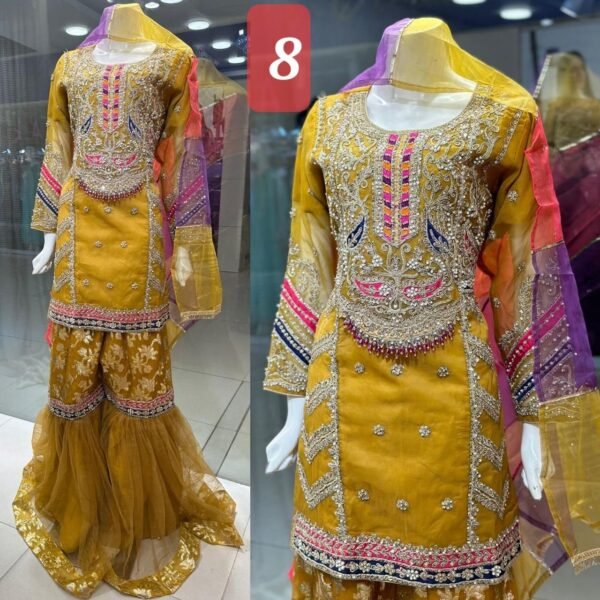 3PC Stitched Shirts With Gharara and Dupatta. - Image 7