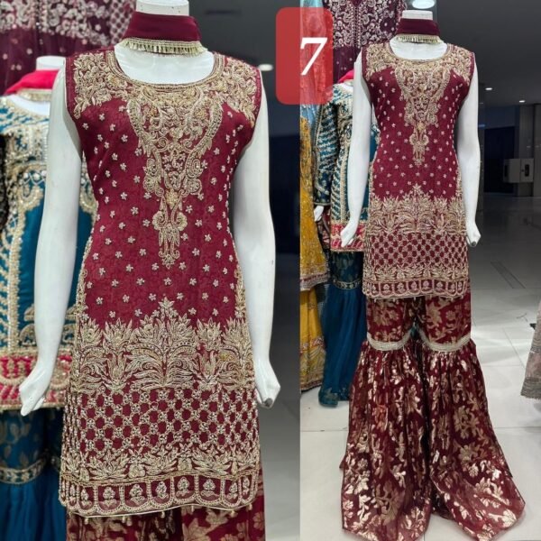 3PC Stitched Shirts With Gharara and Dupatta. - Image 6