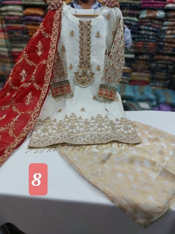 3PC Stitched Handwork Shirt with Gharara - Image 8