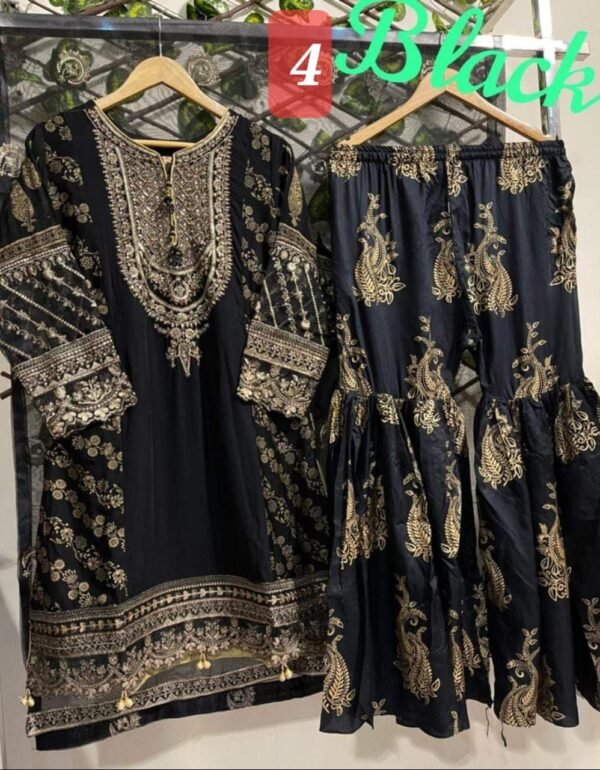 3PC Stitched  Handwork Shirt with Gharara and Organza Dupatta. - Image 6