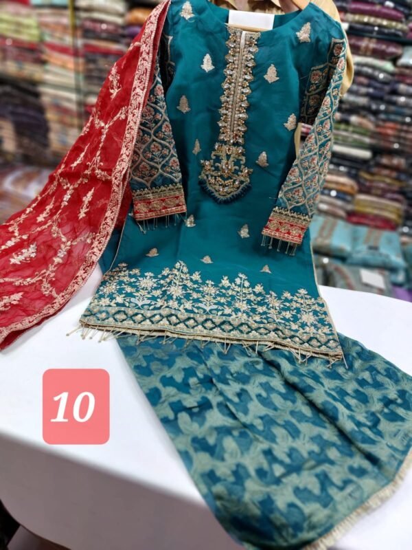 3PC Stitched Handwork Shirt with Gharara - Image 10