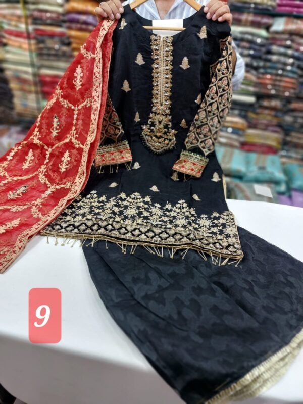 3PC Stitched Handwork Shirt with Gharara - Image 9
