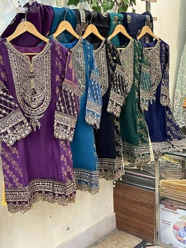 3PC Stitched  Handwork Shirt with Gharara and Organza Dupatta. - Image 16
