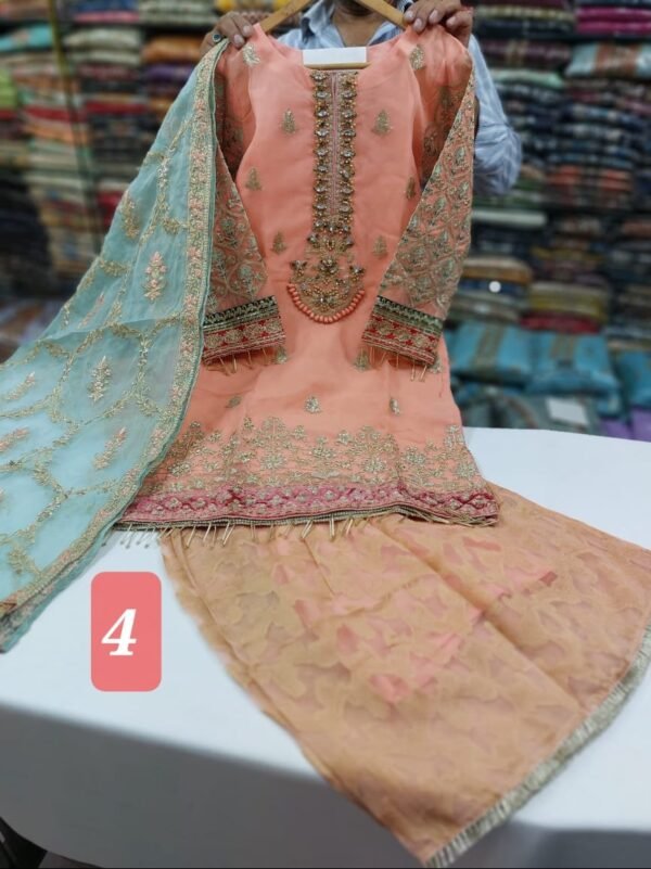 3PC Stitched Handwork Shirt with Gharara - Image 4