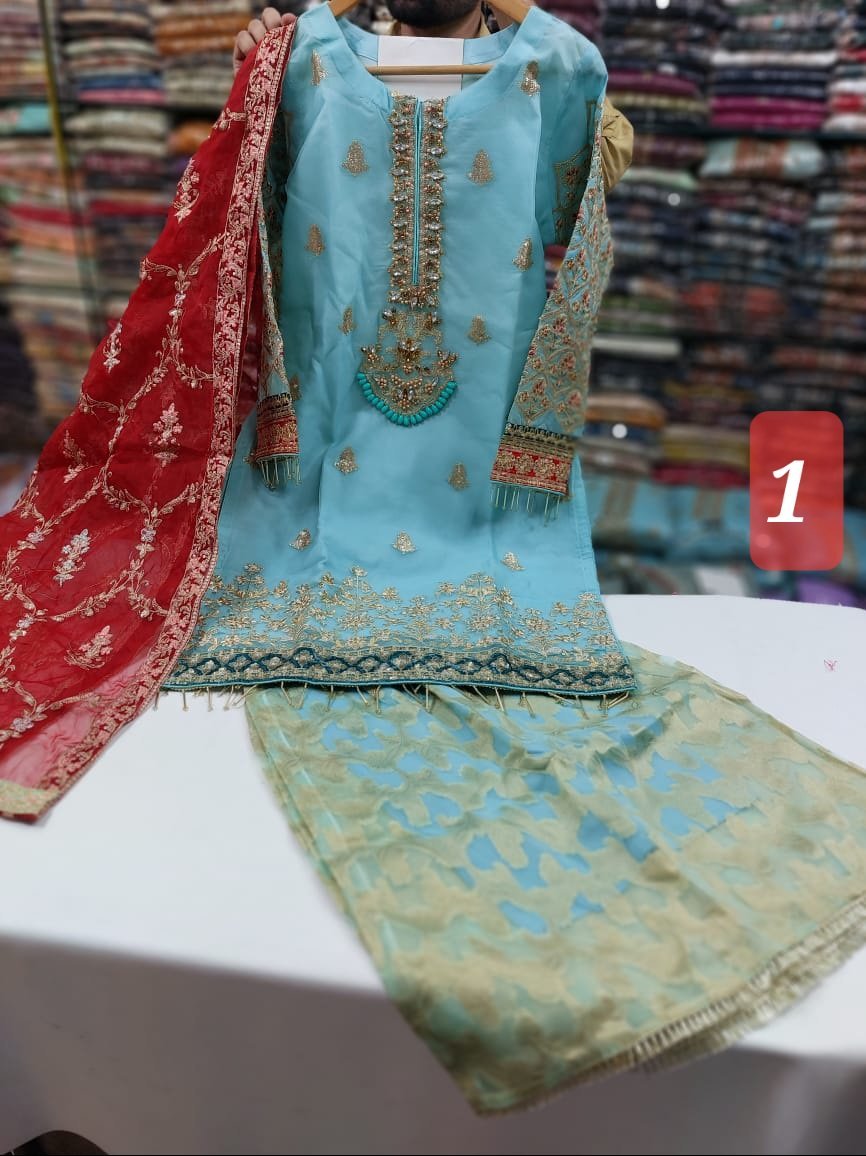 3PC Stitched Handwork Shirt with Gharara