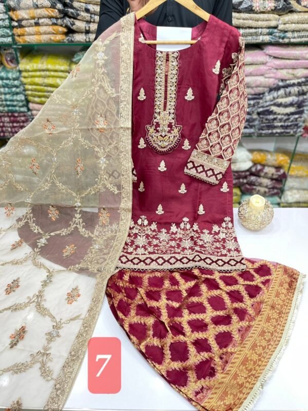 3PC Stitched Handwork Shirt with Gharara - Image 7