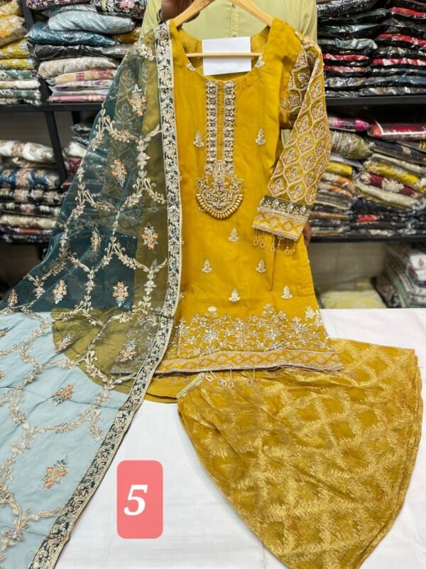 3PC Stitched Handwork Shirt with Gharara - Image 5