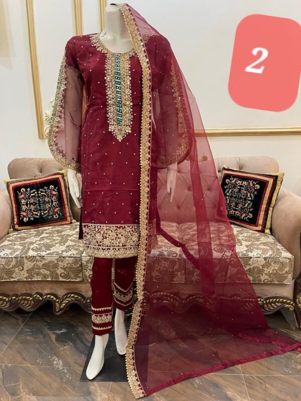 Organza Stitched 3 pcs suit