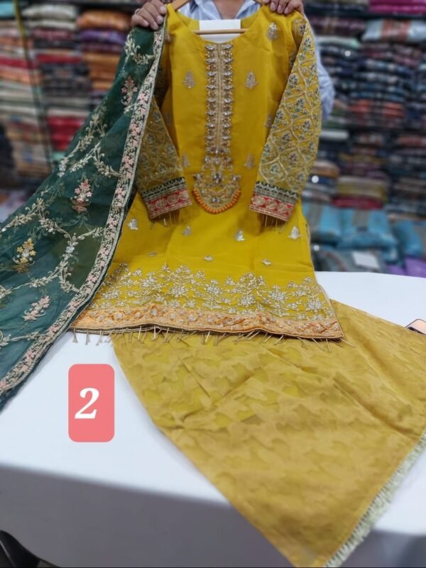 3PC Stitched Handwork Shirt with Gharara - Image 2