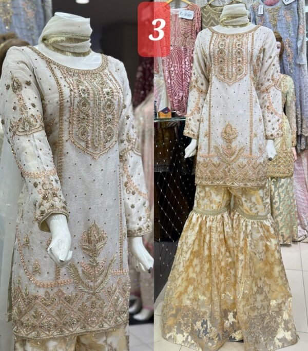 3PC Stitched Shirts With Gharara and Dupatta. - Image 3