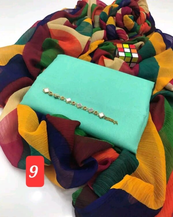 3 pcs Stitched Suit with Crinkle Chiffon Dupatta - Image 11